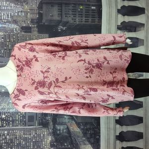 Imagio sz S Vintage Shimmering Metallic Floral Print Long Sleeve Tunic Top